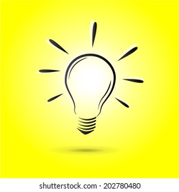 Vector illustration of yellow background with lightbulb drawing