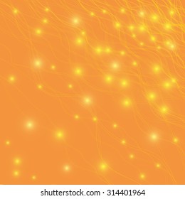 vector illustration yellow background with lights and wavy lines