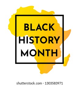 Vector illustration yellow background with silhouette of African continent. Black history month. Black frame