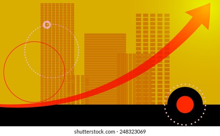 Vector illustration of a yellow background with a silhouette of the city.