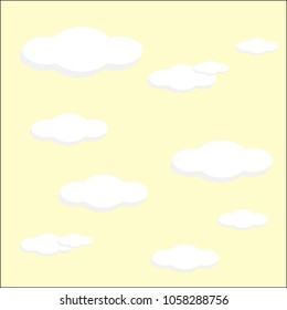 Vector illustration. Yellow background and white clouds. Easy background and text space.