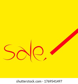 Vector illustration of yellow background with word sale in red and a red pencil concept of retail business price reduction with space for runaround or wraparound text. Simple sale sign