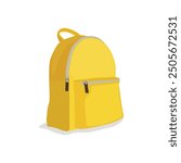 Vector illustration of yellow backpack isolated on white background. Back to school flat illustration. Basic urban bag. Travel hand luggage. Kids school bag template. Child backpack school concept