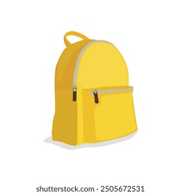 Vector illustration of yellow backpack isolated on white background. Back to school flat illustration. Basic urban bag. Travel hand luggage. Kids school bag template. Child backpack school concept