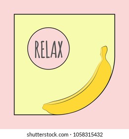 Vector Illustration with Yellow Banana. Template with Geometric Elements and Text in Hipster Style. Creative Composition with Banana Isolated for Card, Poster, Sticker, Flyer, Cover, Invitation.
