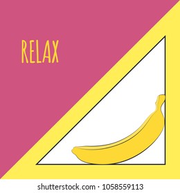 Vector Illustration with Yellow Banana. Template with Geometric Elements and Text in Hipster Style. Creative Composition with Banana Isolated for Card, Poster, Sticker, Flyer, Cover, Invitation.