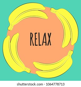 Vector Illustration with Yellow Banana. Template with Geometric Elements and Text in Hipster Style. Creative Composition with Banana Isolated for Card, Poster, Sticker, Flyer, Cover, Invitation.