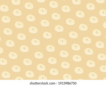 ilustración vectorial plátanos amarillos sobre fondo de color crema con rodajas sin costura, fruta amarilla.