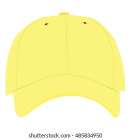 Vector illustration of yellow baseball cap front view isolated on white background. Baseball cap template design