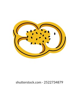 Ilustración vectorial de una sección transversal de pimiento amarillo con semillas en estilo plano
