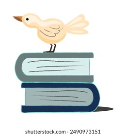 Vector illustration of yellow bird with book