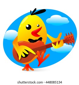 Vector illustration of a yellow bird playing guitar