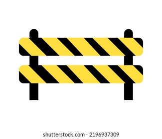 Vector Illustration Of Yellow Black Barrier To Indicate A Dangerous Section Of The Road. Caution, Dangerous, Construction Site, Stop, Roadblock. Vector Line Icon For Business And Advertising