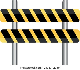 Vector illustration of yellow black barrier to indicate a dangerous section of the road. Caution, dangerous, construction site, stop, roadblock