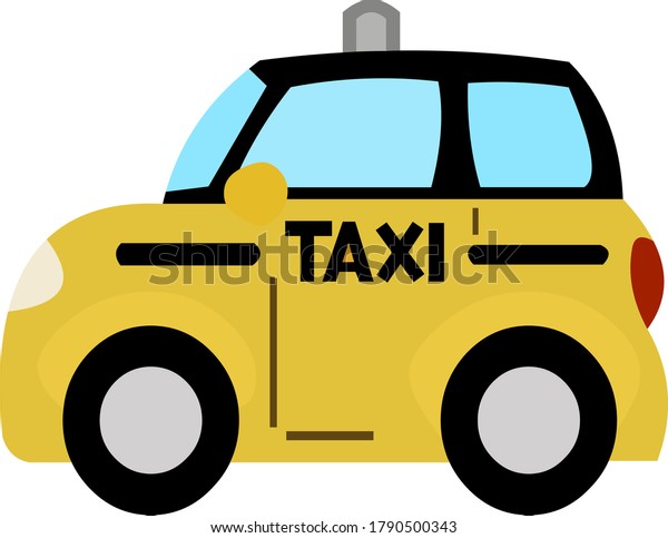 Vector\
illustration of a yellow and black cartoon\
taxi