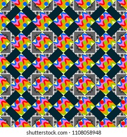 Vector illustration. Yellow, black and gray abstract background painted geometry shine and layer element seamless pattern.