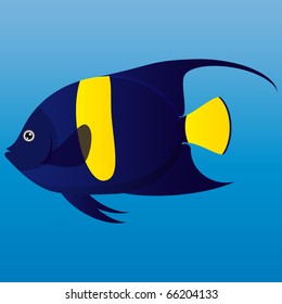 A vector illustration of a yellow and blue Arab angel fish on blue background.
