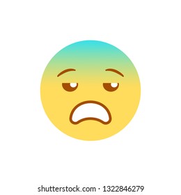 Vector illustration, yellow and blue gradient emoji. Isolated on white background. Ideal for unhappy, tiring and other negative concepts.
