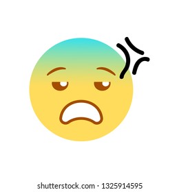 Vector illustration, yellow and blue gradient emoji with hand drawn black marker doodle detail: angry vein scribing sign. Isolated. Ideal for sarcasm, criticism and other negative concepts.