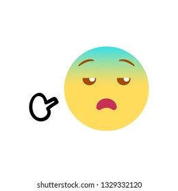 Vector illustration, yellow and blue gradient emoji with hand drawn black marker doodle detail: sigh scribing sign. Isolated. Ideal for unhappy, tiring and other negative concepts.