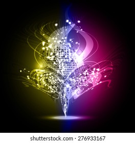 Vector illustration of yellow blue pink abstract background with blurred magic neon light curved lines. wave. Technology background for computer graphic website internet. infographics.