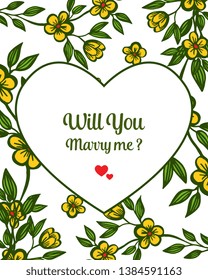 Vector illustration yellow bouqet frame for design will you marry me hand drawn