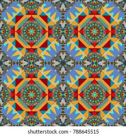 Vector illustration. Yellow, brown and blue abstract background painted geometry shine and layer element seamless pattern.