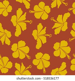Vector illustration. Vector illustration of yellow and brown hibiscus flowers. Seamless pattern with yellow and brown flowers.
