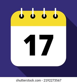 Ilustración vectorial del calendario amarillo en el día 17 del marcado de fondo azul, icono plano vectorial.