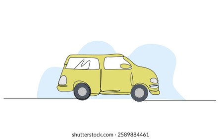 Vector illustration of a yellow car. Modern flat in continuous line style.