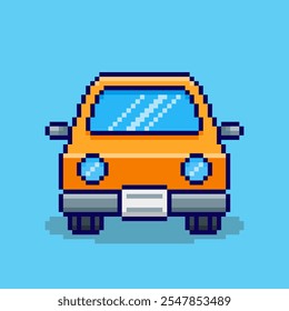 Vector Illustration of Yellow Car with Pixel Art Design, perfect for game assets themed designs