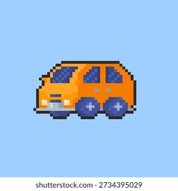 Vector Illustration of Yellow Car with Pixel Art Design, perfect for game assets themed designs