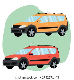 vector illustration. Yellow car, red car, taxi, transport, trip, driver, passenger, car sharing, car delivery, transport, trip, road