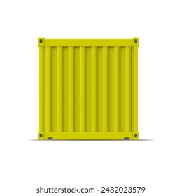 Vector illustration of a yellow cargo container for transportation. Side view of a metal storage container mockup presented on an isolated background.