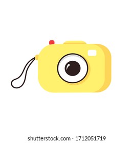 Vector illustration of yellow cartoon camera. Isolated on white background.