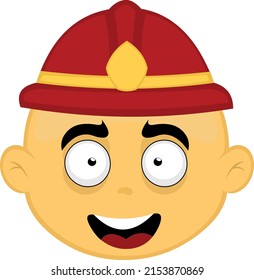 Vector illustration of a yellow cartoon character face with a firefighter hat