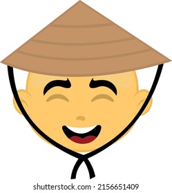 Vector illustration of a yellow cartoon character face with a chinese hat