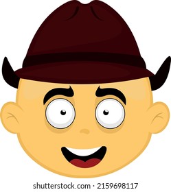 Vector Illustration Of A Yellow Cartoon Character Face With A Cowboy Or Archaeologist Hat