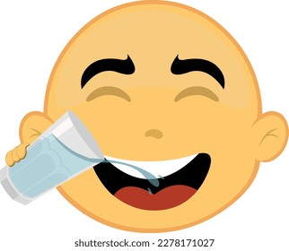 vector illustration yellow cartoon character emoticon drinking a glass of water