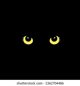 Vector illustration of yellow cat eyes on a black background in complete darkness