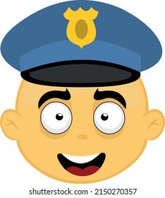 Vector illustration of a yellow character face with a police cap