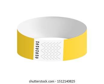 Vector illustration of yellow cheap empty bracelet or wristband. Sticky hand entrance event paper bracelet isolated on white. Template or mock up suitable for various uses of identification.