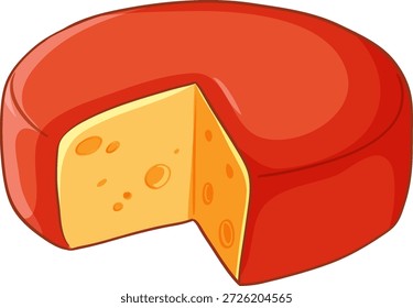 Ilustração vetorial de um queijo de queijo amarelo com casca de cera vermelha sobre fundo branco