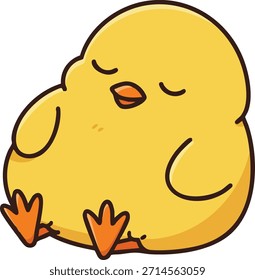 Ilustración vectorial de un pollito amarillo durmiendo tranquilo con los ojos cerrados y el pico y los pies naranjas, perfecto para diseños infantiles y temáticas lúdicas, que transmiten calma y ternura.