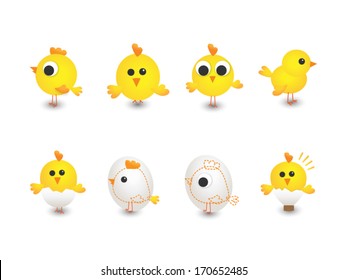 Vector illustration of yellow chickens