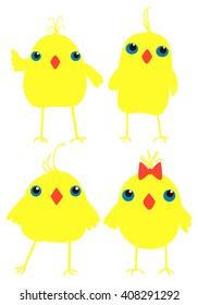 The vector illustration with yellow chickens