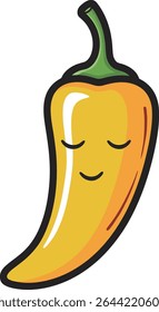 Vector illustration of a yellow chili pepper with a cute expression, ideal for spice level icons, food packaging, or infographic elements.