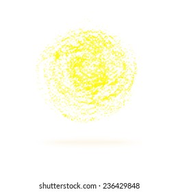 Vector illustration of yellow circle. Hand drawn oil pastel texture. Bright element for your design isolated on white background. 