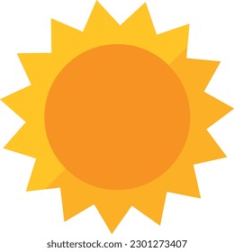 Vector illustration of yellow color icon of a sun in flat style. Sunny weather, hot. Solar energy.