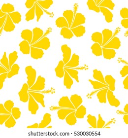 Vector illustration in yellow colors on a white background. Tropical flower, hibiscus pattern.